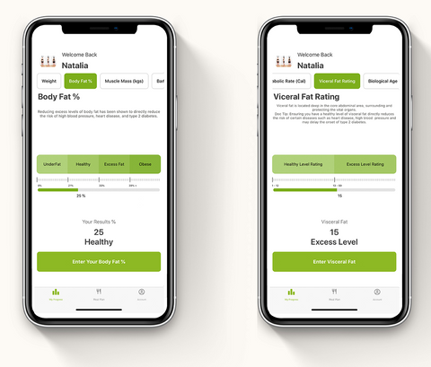 The Doctor's Kitchen APP for body fat, visceral, muscle mass and BMR at rest for weight loss 