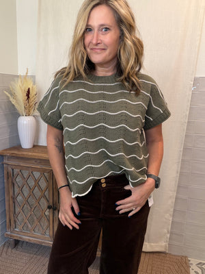 Olive Stripped Sweater - Lilah Blue Boutique