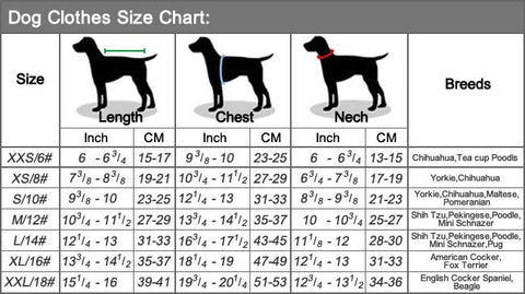 Simply Dog Clothes Size Chart