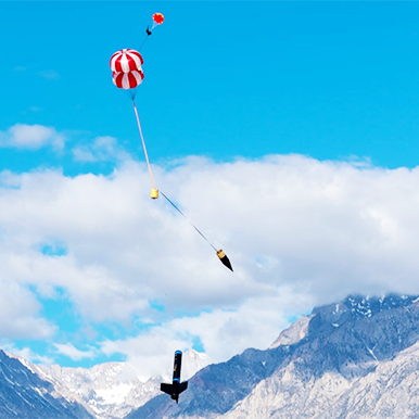 Rocket descending under Fruity Chute