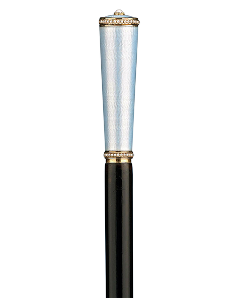 Fabergé Blue Enamel Cane with Pearls, crafted 1903-1908, M.S. Rau. The guilloché enamel technique used on the grip of this cane was perfected by Fabergé, who remains unrivaled in this type of enameling.