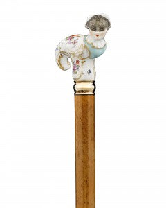 This elegant cane features a rare KPM Berlin porcelain handle of exceptional beauty and craftsmanship