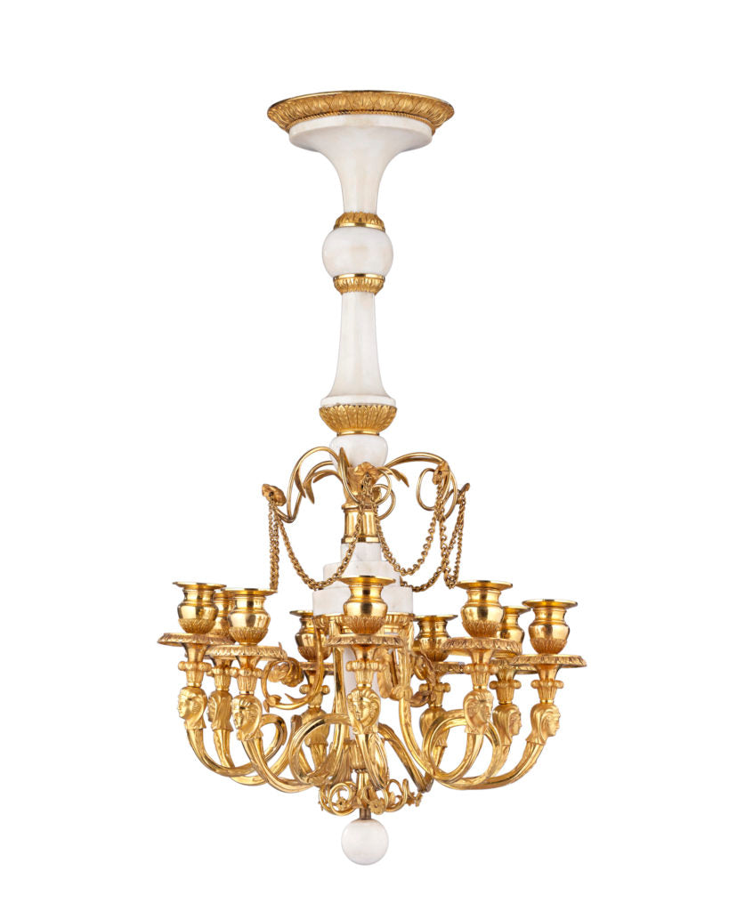 White Marble and Gilt Bronze Russian Chandelier