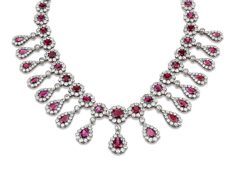 Antique Burma Ruby and Diamond Necklace