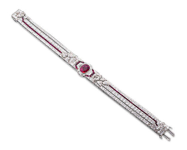      Art Deco Burma Ruby and Diamond Bracelet by Oscar Heyman 