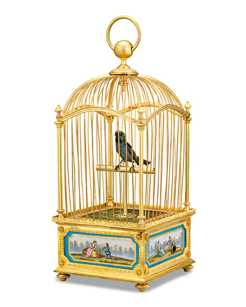 Sèvres Porcelain-Mounted Bird Cage Music Box. Circa 1880. M.S. Rau. 