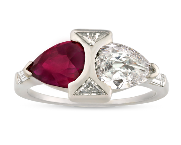 Art Deco Burma Ruby and Diamond Ring, 1.52 Carats