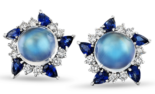 Moonstone and Sapphire Earrings by Oscar Heyman 