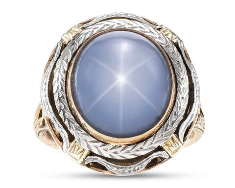 Star Sapphire Cabochon Ring, 12.39 Carats. M.S. Rau.