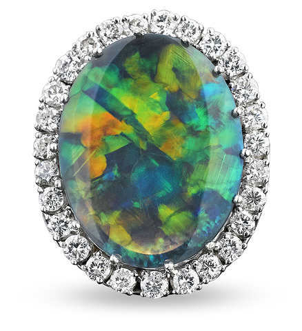 Black Opal and Diamond Ring, 9.10 Carat.M.S. Rau.