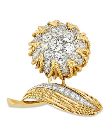 Floral Gold and Diamond Brooch by Van Cleef & Arpels, 18.00 Carats. M.S. Rau. 