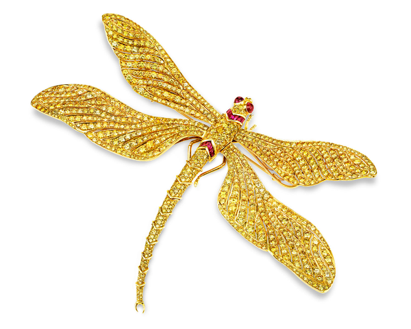 Fancy Vivid Yellow Diamond Dragonfly Brooch. M.S. Rau.  