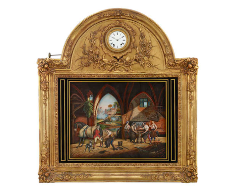 French Musical Automaton Picture Clock. Circa 1880. M.S. Rau. 