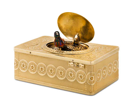 Swiss Gold Singing Bird Box by Bruguier. Circa 1840. M.S. Rau.