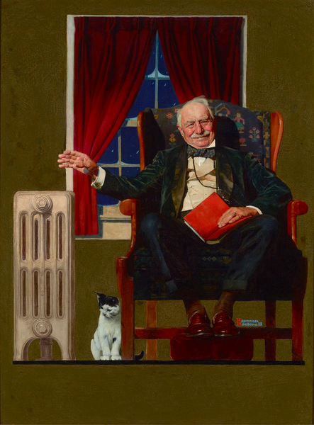 Man Seated by Radiator by Norman Rockwell,  advertisement, 1935. M.S. Rau.