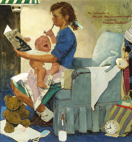 The Babysitter by Norman Rockwell, Saturday Evening Post cover, November 8, 1947, M.S. Rau. 