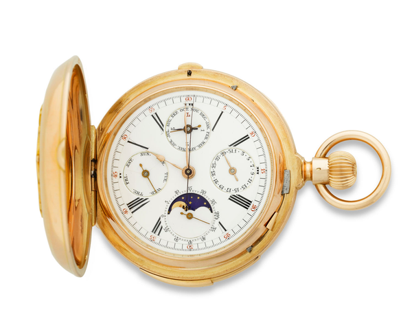 Perpetual Calendar Chronograph Pocket Watch by Redard & Co. 19th Century. M.S. Rau.