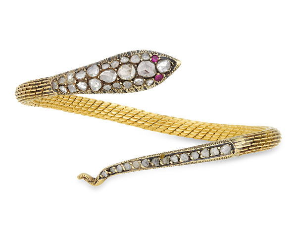 Victorian Gold and Diamond Snake Bangle. Late 19th Century. M.S. Rau, New Orleans.