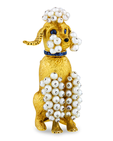 Cartier Sapphire and Pearl Poodle Brooch. Circa 1950. M.S. Rau, New Orleans