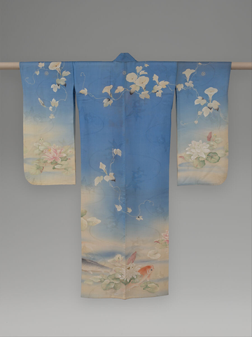Unlined Summer Kimono (Hito-e) with Carp, Water Lilies, and Morning Glories. Circa 1876. At the Metropolitan Museum of Art, New York.