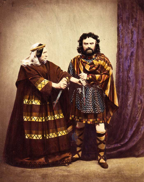 Charles Kean and his wife as Macbeth and Lady Macbeth. During this time, both men and women took the stage, for the first time in history.  Circa 1858. Source.