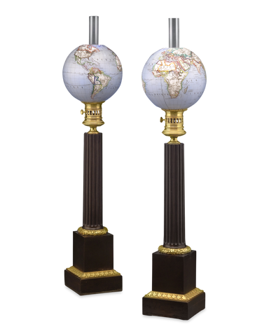French Opaline Globe Gas Lamps. Circa 1890. M.S. Rau, New Orleans.