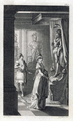 Illustration for The Castle of Otranto, printed in Berlin, 1794, by Horace Walpole. Illustration by Johann Wilhelm Meil (1733-1805), engraved by Johann Friedrich Bolt (1769-1836). Harvard University.