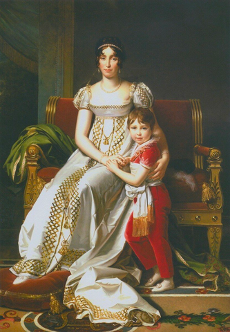 Playing a minor role at the time, Louis-Napoleon (1808-1873), shown with Hortense in a painting circa 1805-1807, would become Napoleon III and start the Second French Empire. Source.