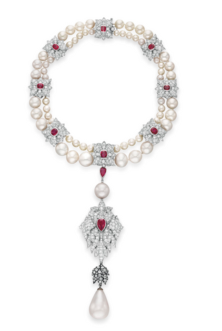 Cartier La Peregrina Pearl, Diamond and Ruby Necklace.