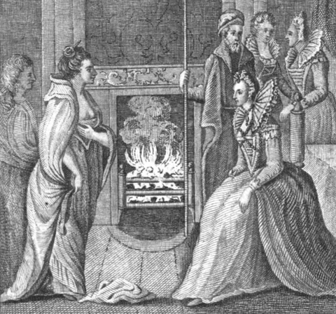The meeting of Grace O’Malley and Queen Elizabeth I. Etching from Anthologia Hibernica, vol. 11, 1793.