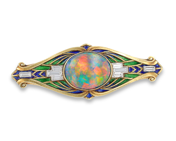 Art Nouveau Black Opal Brooch. M.S. Rau.