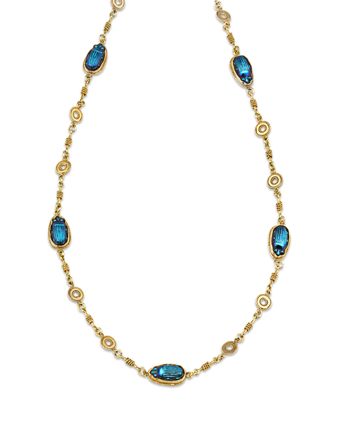 Favrile Glass Scarab Necklace by Louis Comfort Tiffany. M.S. Rau.