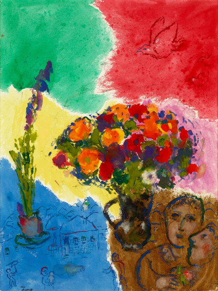 Les Fleurs des Amoureux sur Fond Multicolore by Marc Chagall. Circa 1978
