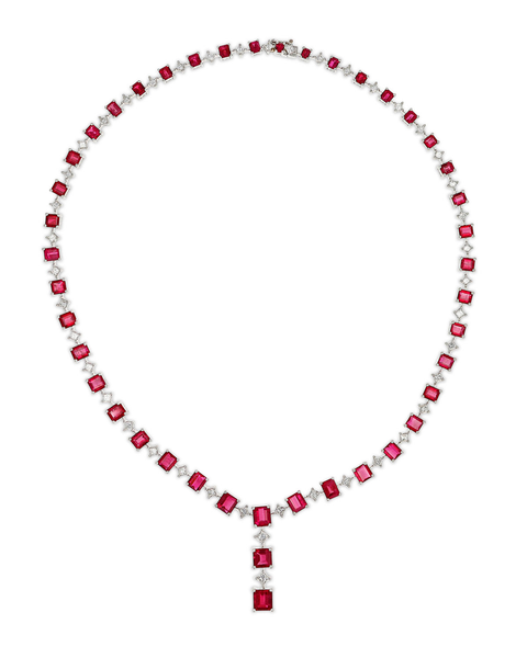 Red Emerald Necklace, 18.50 Carats