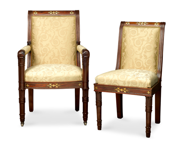 Two Chairs, from American Federal Dining Room Suite. Circa 1840. M.S. Rau, New Orleans.