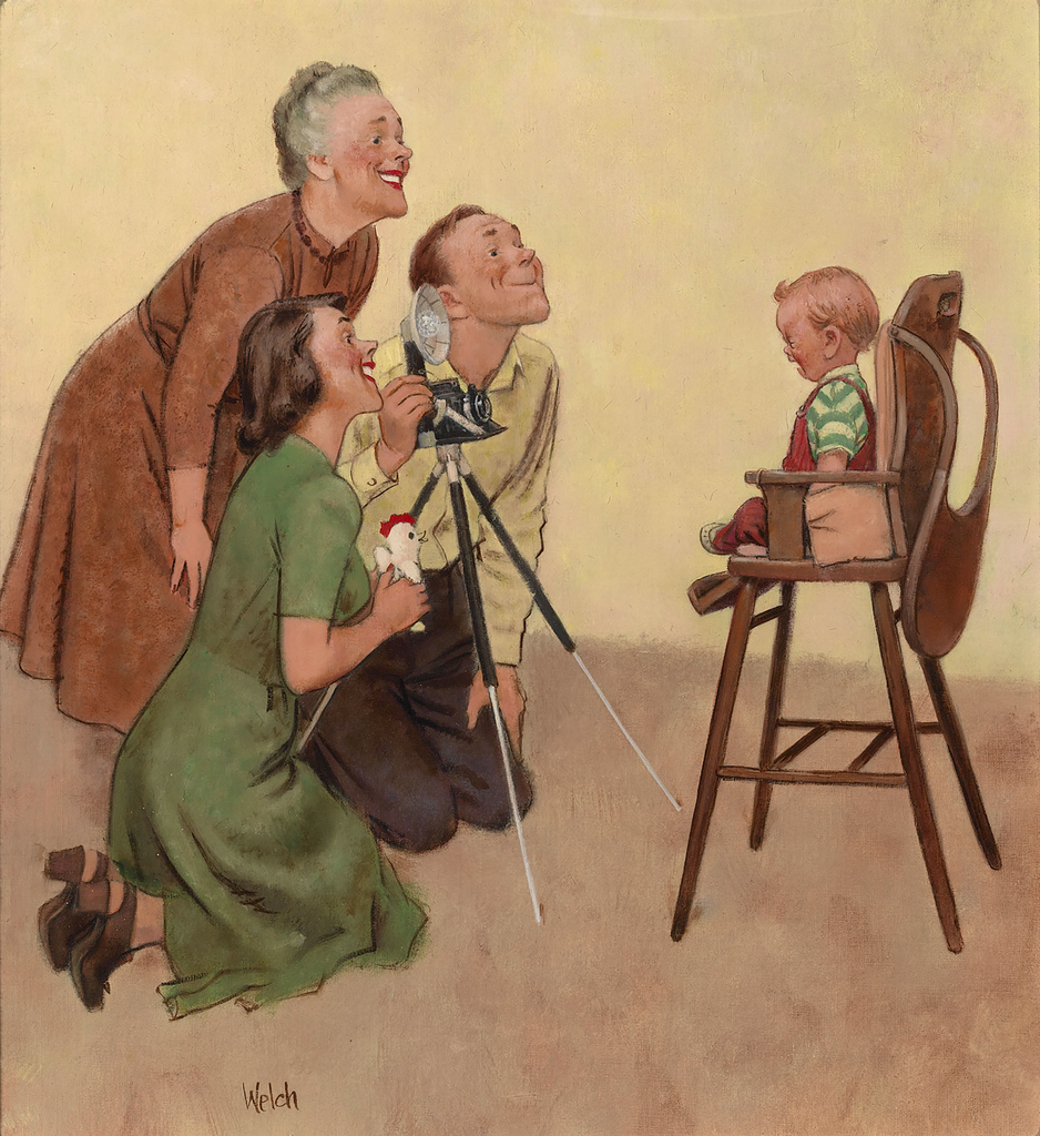 Trying to Make Baby Smile by Jack Welch, Saturday Evening Post cover, February 19, 1949