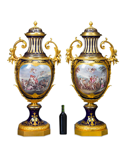 Sevres Palace Porcelain Urns. Circa 1860. M.S. Rau