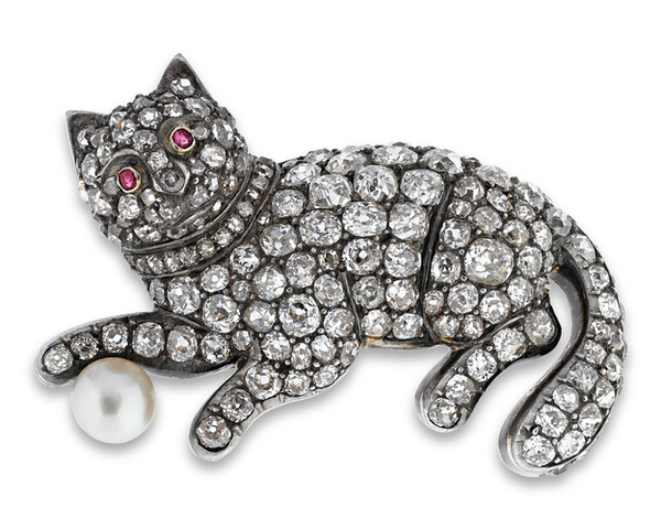 Victorian Diamond Cat Brooch