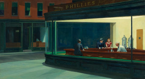 Nighthawks by Hopper. 1942. Art Institute of Chicago.