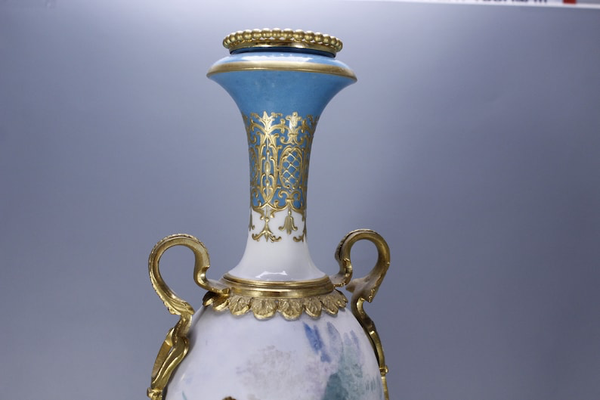 Fake Sevres: Note the heavy gilt painting. Circa 2022. From Etsy. 