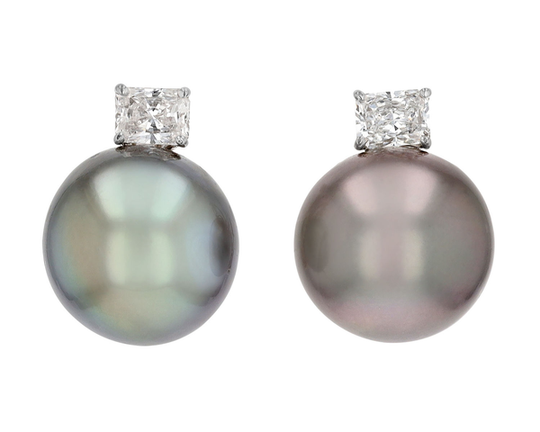 Tahitian pearl and diamond earrings.  M.S. Rau, New Orleans