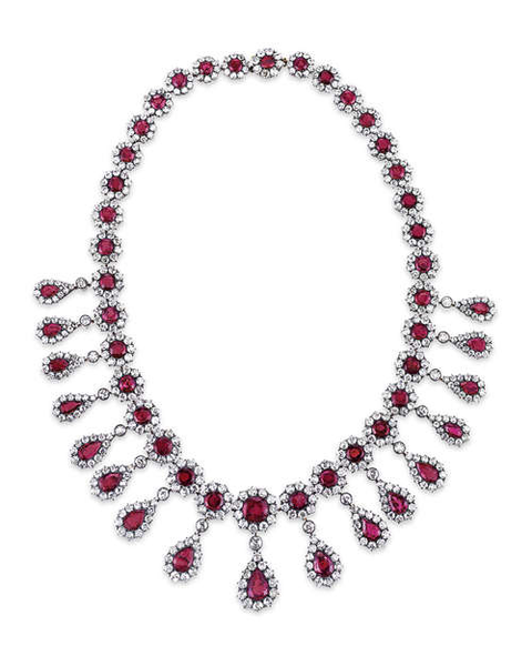 Antique Burma Ruby and Diamond Necklace, Circa 1880