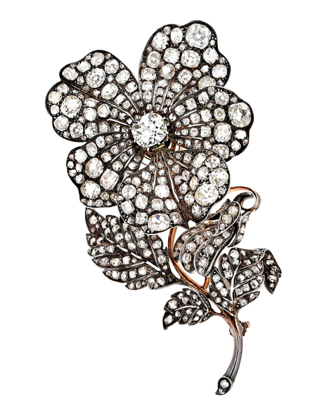 Victorian Diamond Flower Pin, 23.10 Carats. M. S. Rau.