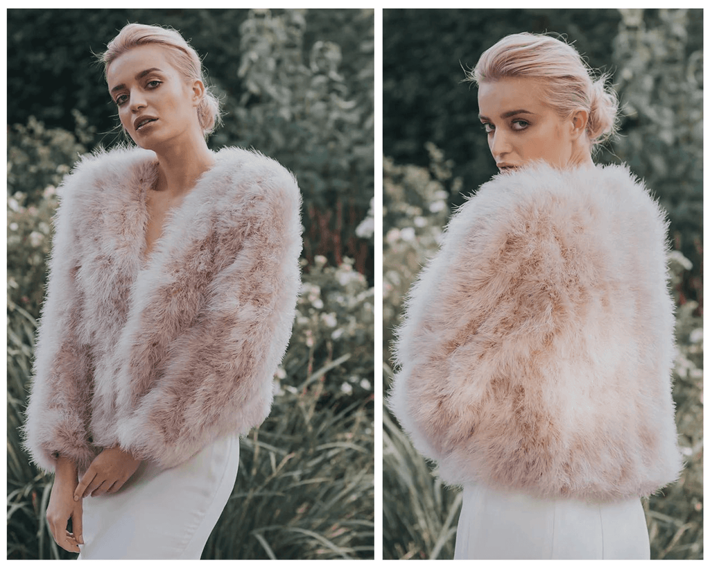 Blush pink feather bridal jacket