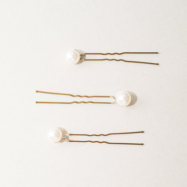 BW Three Porcelain Flowers Wedding Hair Pin Silver