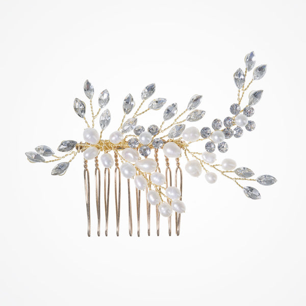 Heather pearl and marquise crystal sprigs rose gold hair comb