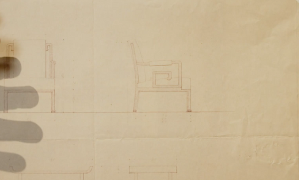 Bản phác thảo thiết kế của bộ ghế bành do họa sĩ Lê Phổ thực hiện