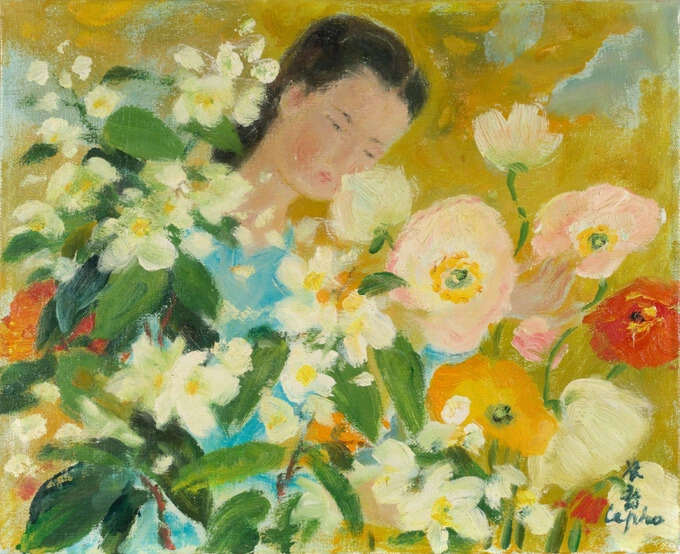 Tác phẩm "Cô gái bên hoa" của hoạ sĩ Lê Phổ