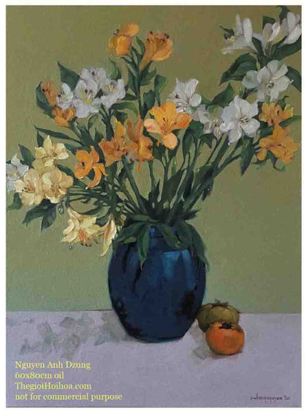 The artwork still life painting "Daffodils" - Vietnamese artist Nguyen Anh Dung