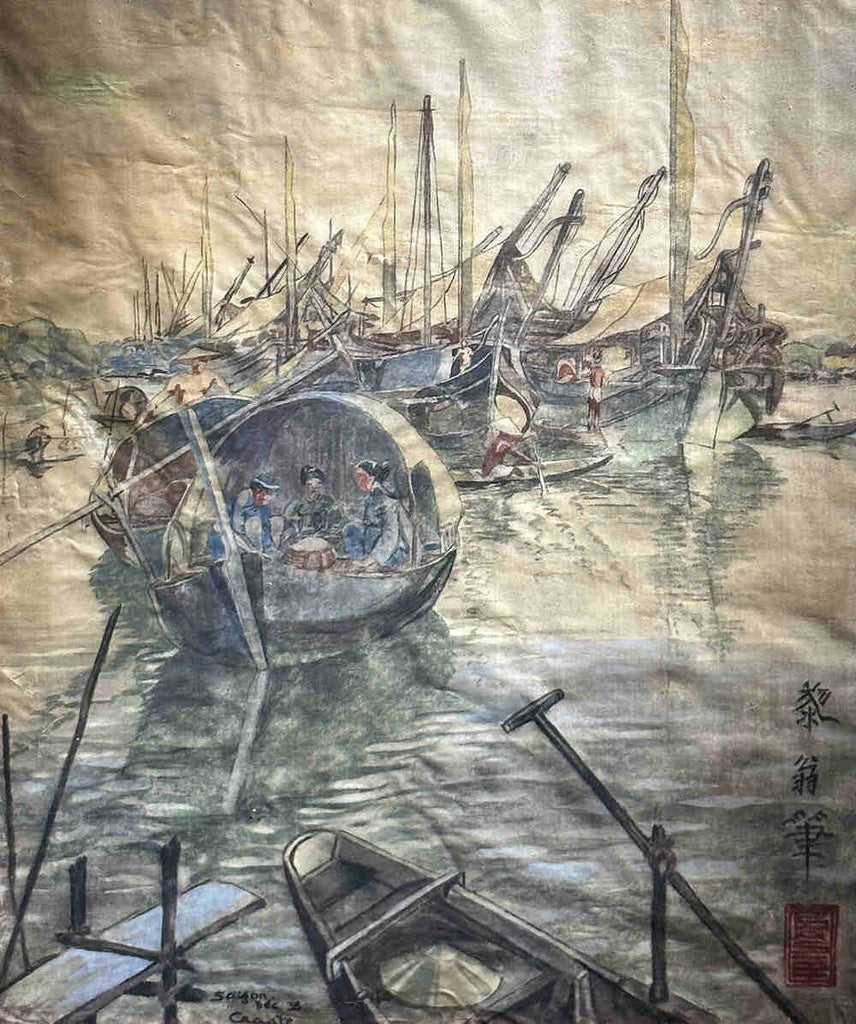 Tranh vẽ thuyền ở bến Sài Gòn của hoạ sĩ Lê Ông Bút - Leo Craste